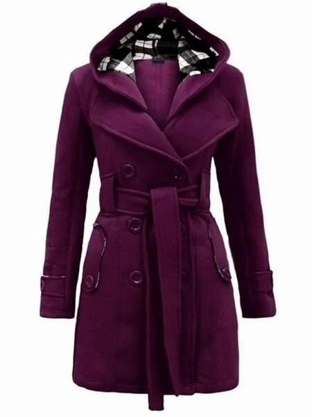 Military Button Hooded Fleece Belted Jacket